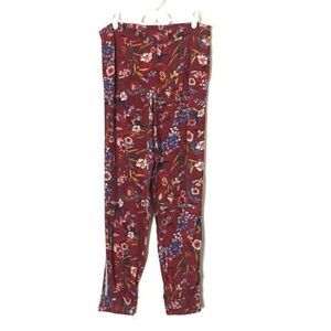Willow & Clay Pants Size M Red Blue Floral Cropped Athletic Jogger Side Stripe